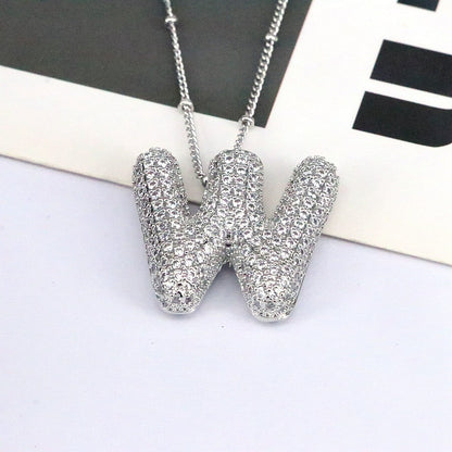 Brass Zircon Bubble Balloon Letter Pendant Necklace For Women - Xandu Limited