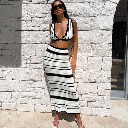 2pcs Striped Bikini Casual Vest Sling Top Suit Beach Summer Y2K Long Dress Suits For Women - Xandu Limited