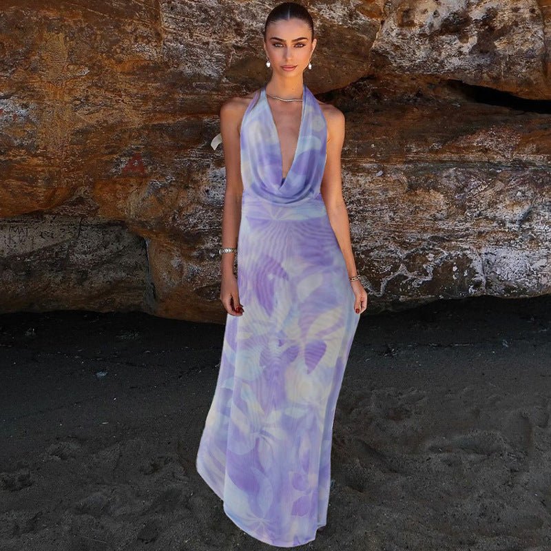 2pcs Tie - Dye Deep V - Neck Halter Dress – Stylish Beach Party Outfit - Xandu Limited