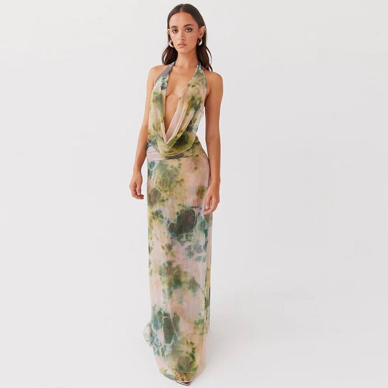 2pcs Tie - Dye Deep V - Neck Halter Dress – Stylish Beach Party Outfit - Xandu Limited