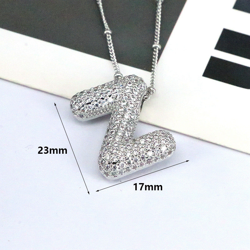 Brass Zircon Bubble Balloon Letter Pendant Necklace For Women - Xandu Limited