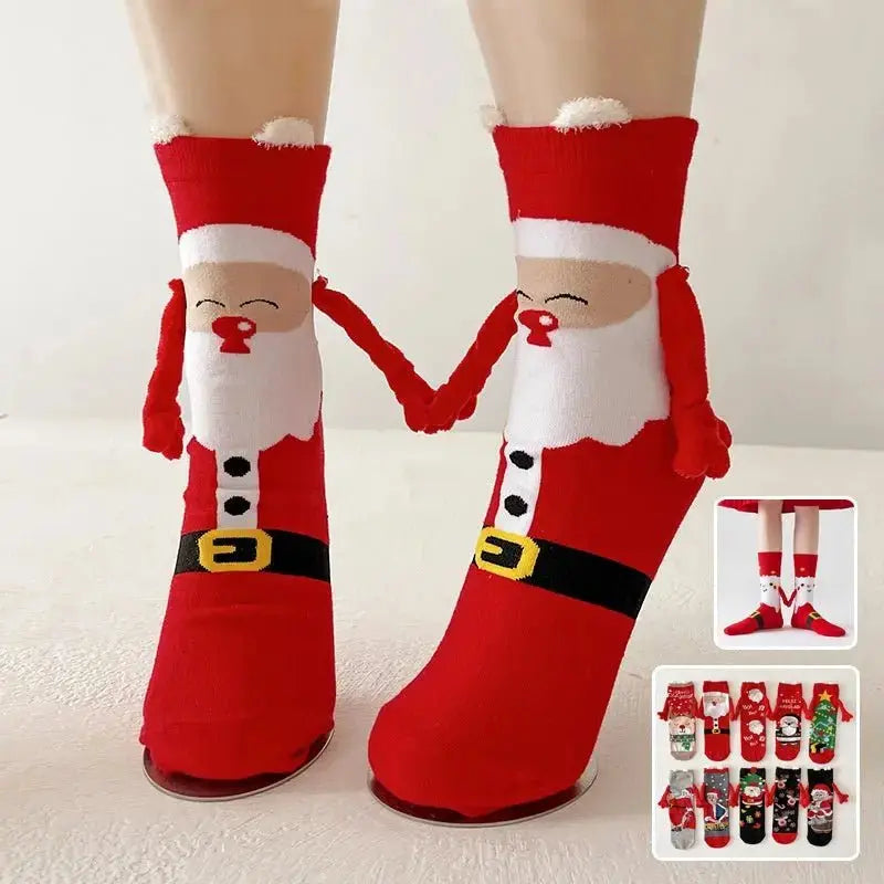 Magnetic Christmas Couple Socks - Cute Elk, Santa, Snowman Design - Xandu Limited