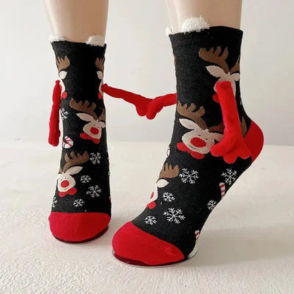 Magnetic Christmas Couple Socks - Cute Elk, Santa, Snowman Design - Xandu Limited