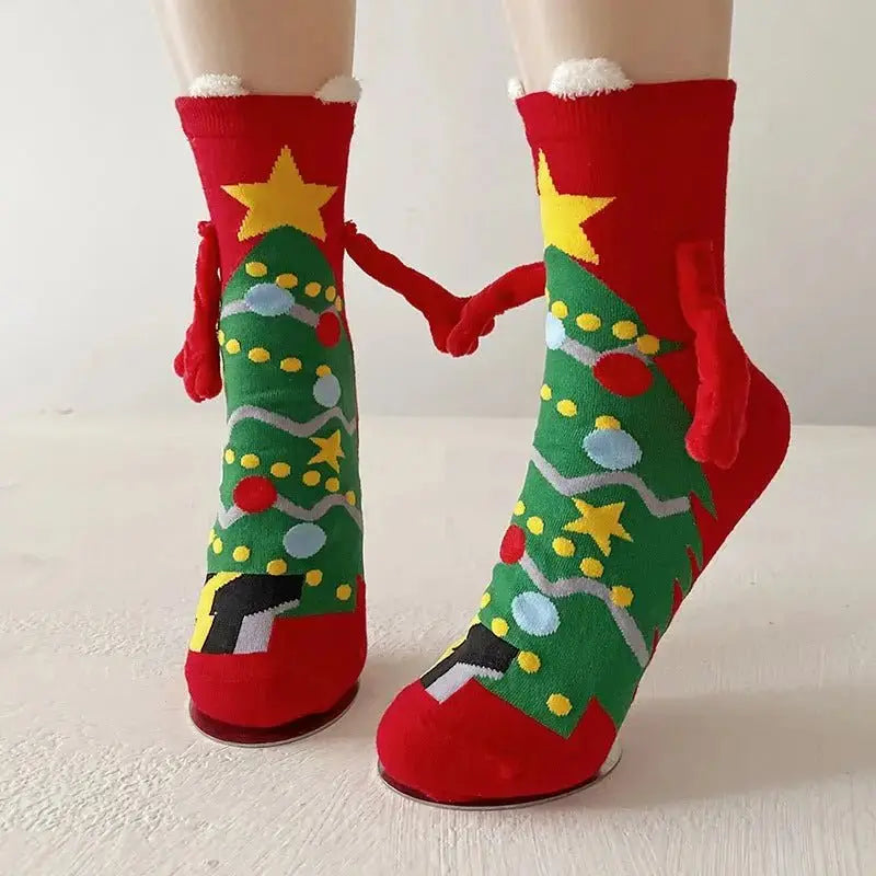 Magnetic Christmas Couple Socks - Cute Elk, Santa, Snowman Design - Xandu Limited