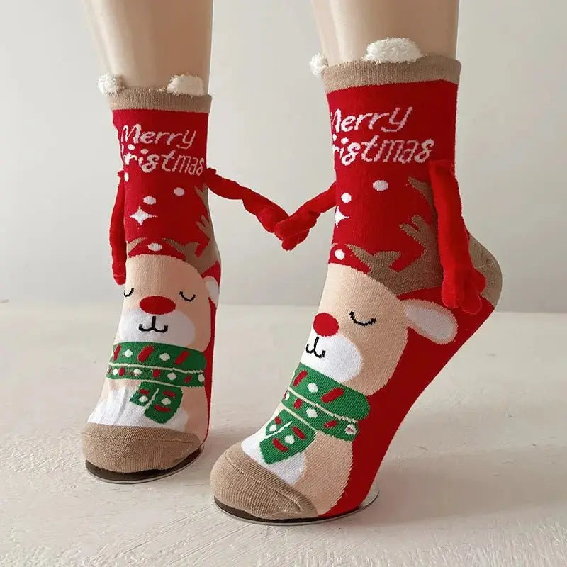 Magnetic Christmas Couple Socks - Cute Elk, Santa, Snowman Design - Xandu Limited