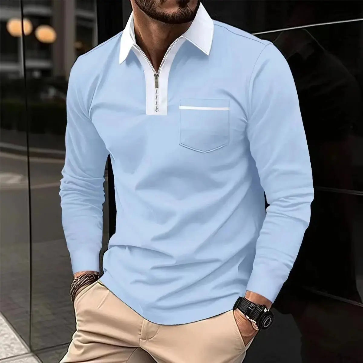 Men's Long Sleeve cotton Zipped Polo Shirt - Xandu Limited