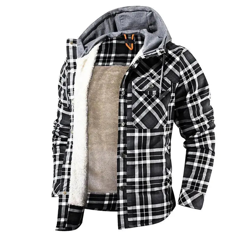 Men's Warm Fleece Lining Lumberjack Plaid Hooded jacket - Xandu Limited