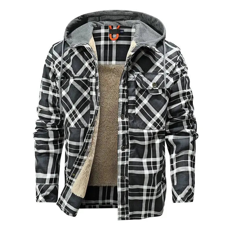 Men's Warm Fleece Lining Lumberjack Plaid Hooded jacket - Xandu Limited