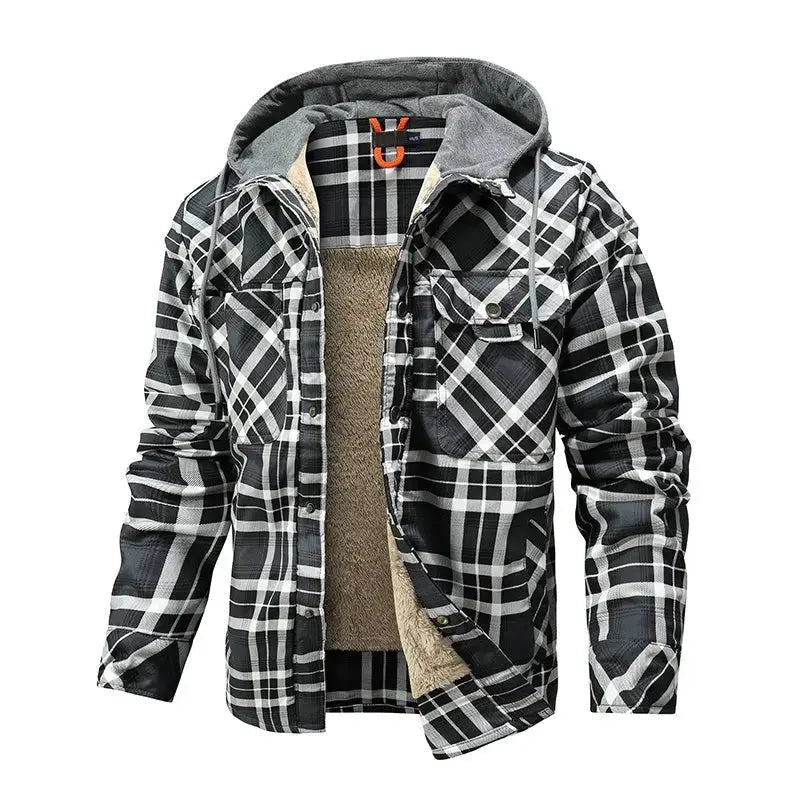 Men's Warm Fleece Lining Lumberjack Plaid Hooded jacket - Xandu Limited