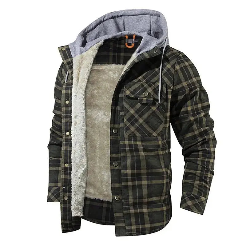 Men's Warm Fleece Lining Lumberjack Plaid Hooded jacket - Xandu Limited