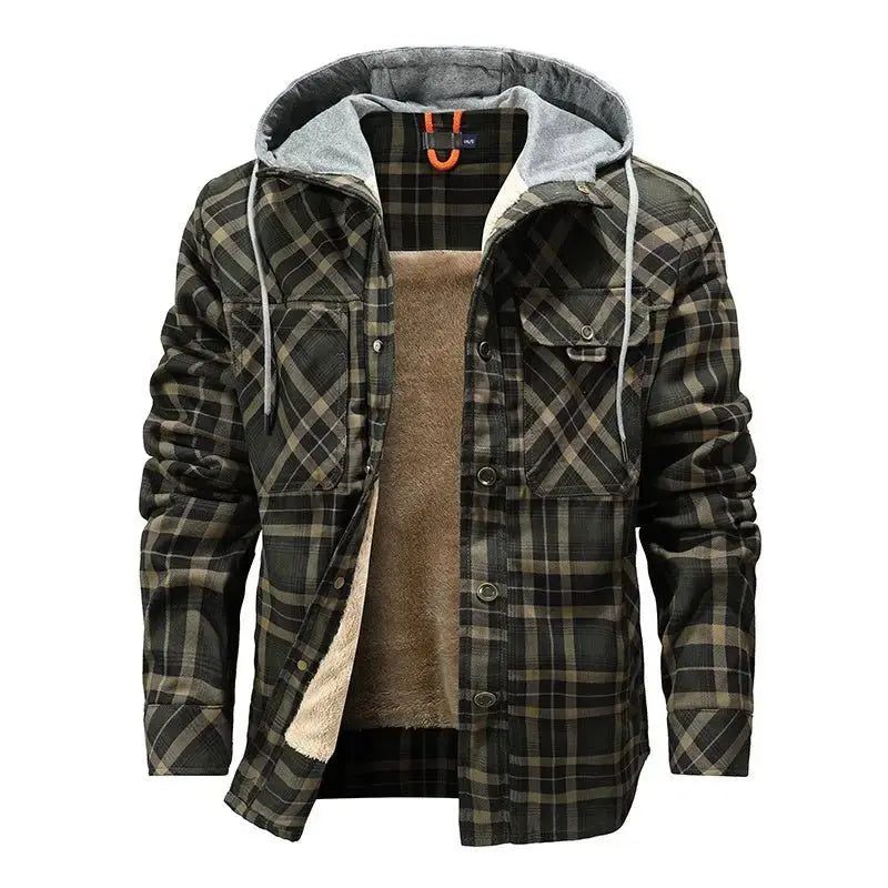 Men's Warm Fleece Lining Lumberjack Plaid Hooded jacket - Xandu Limited