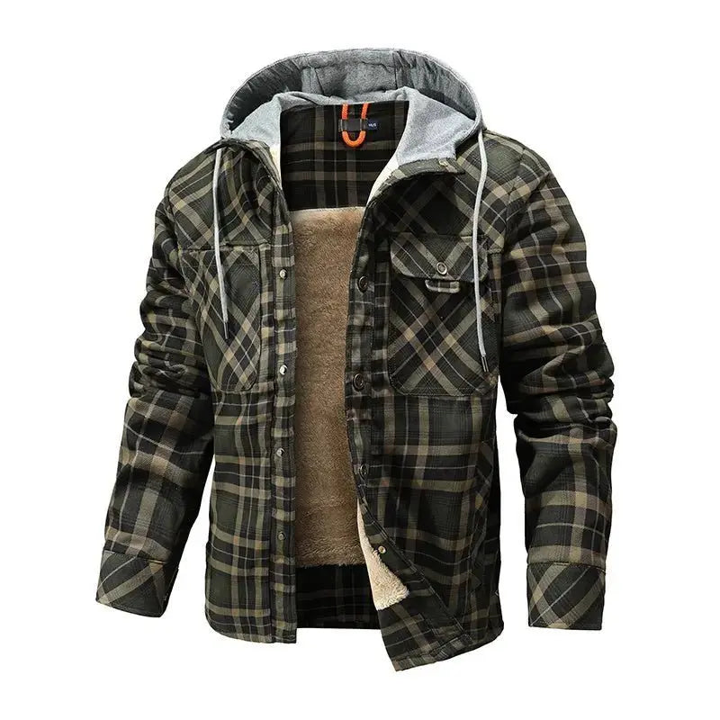 Men's Warm Fleece Lining Lumberjack Plaid Hooded jacket - Xandu Limited