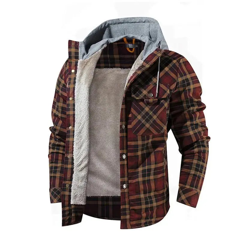 Men's Warm Fleece Lining Lumberjack Plaid Hooded jacket - Xandu Limited