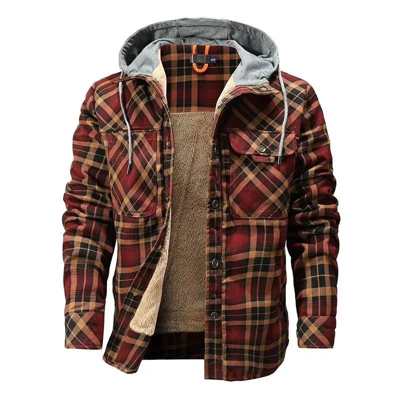 Men's Warm Fleece Lining Lumberjack Plaid Hooded jacket - Xandu Limited