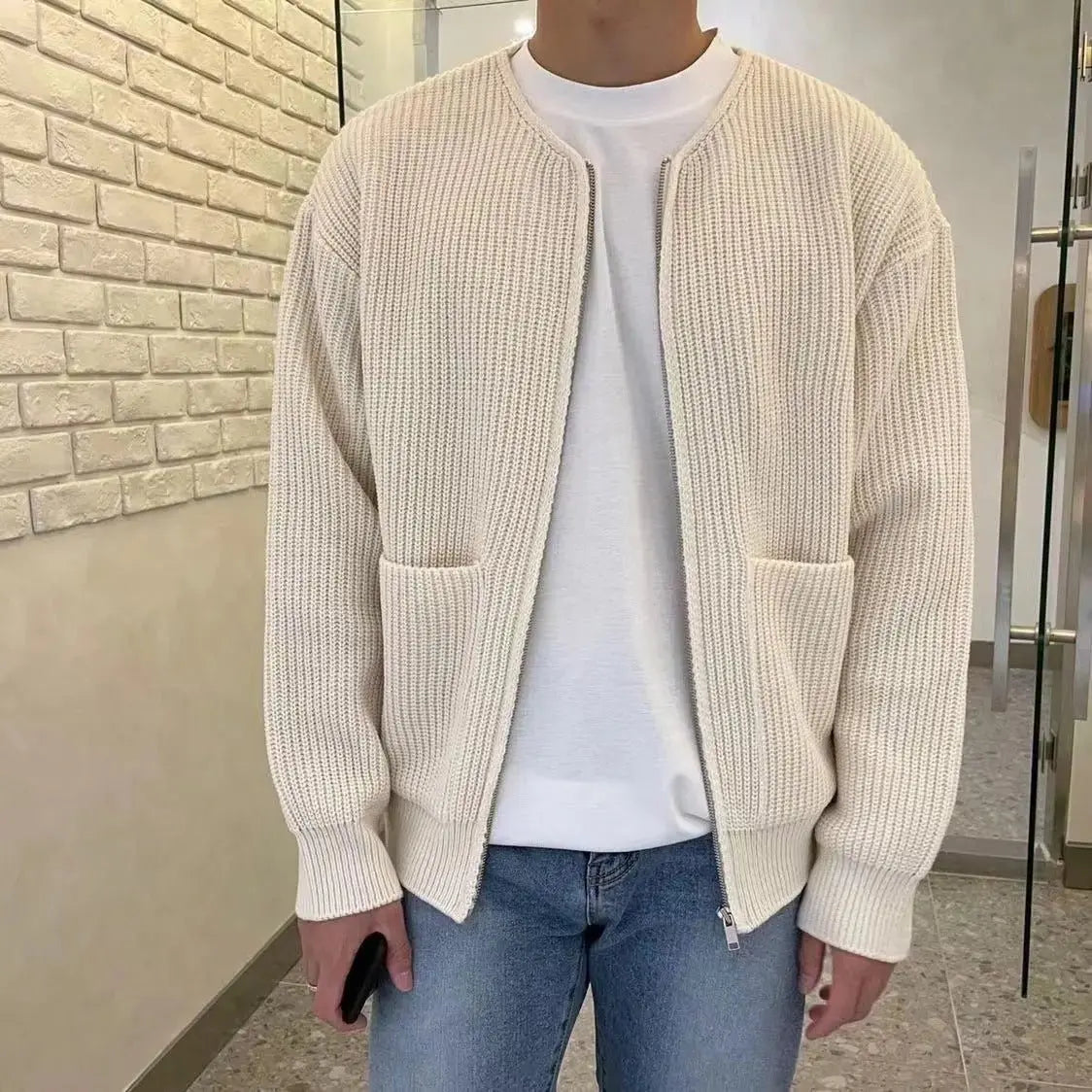 Men's Zip - Up Knitted Cardigan - Funnel Neck Sweater with Pockets - Xandu Limited