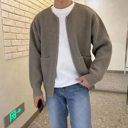 Men's Zip - Up Knitted Cardigan - Funnel Neck Sweater with Pockets - Xandu Limited