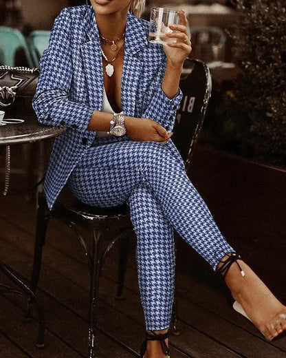 New Fashion Women's Plaid Slim Fit Lapel Suit Set - Xandu Limited