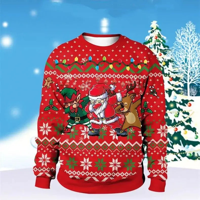 Unisex Digital Print Christmas Sweater - Festive Round Neck Tops - Xandu Limited