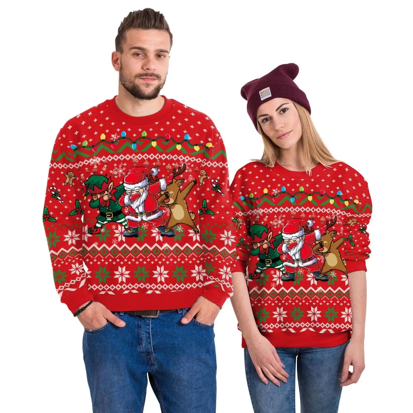 Unisex Digital Print Christmas Sweater - Festive Round Neck Tops - Xandu Limited