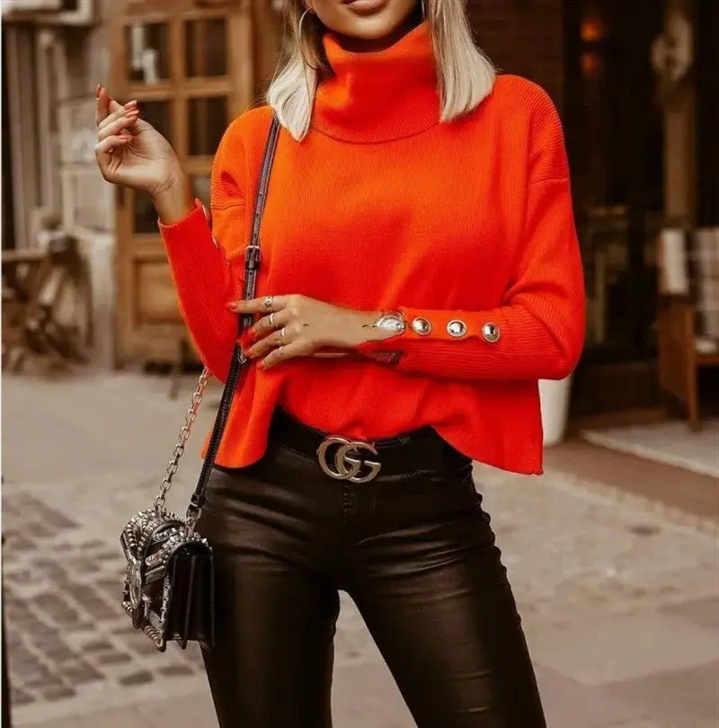 Women Solid Color Turtleneck Sweater Fashion Winter Tops - Xandu Limited