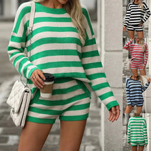 Women's 2 - Piece Striped Knitted Long Sleeve Sweater & Elasticated Shorts - Xandu Limited