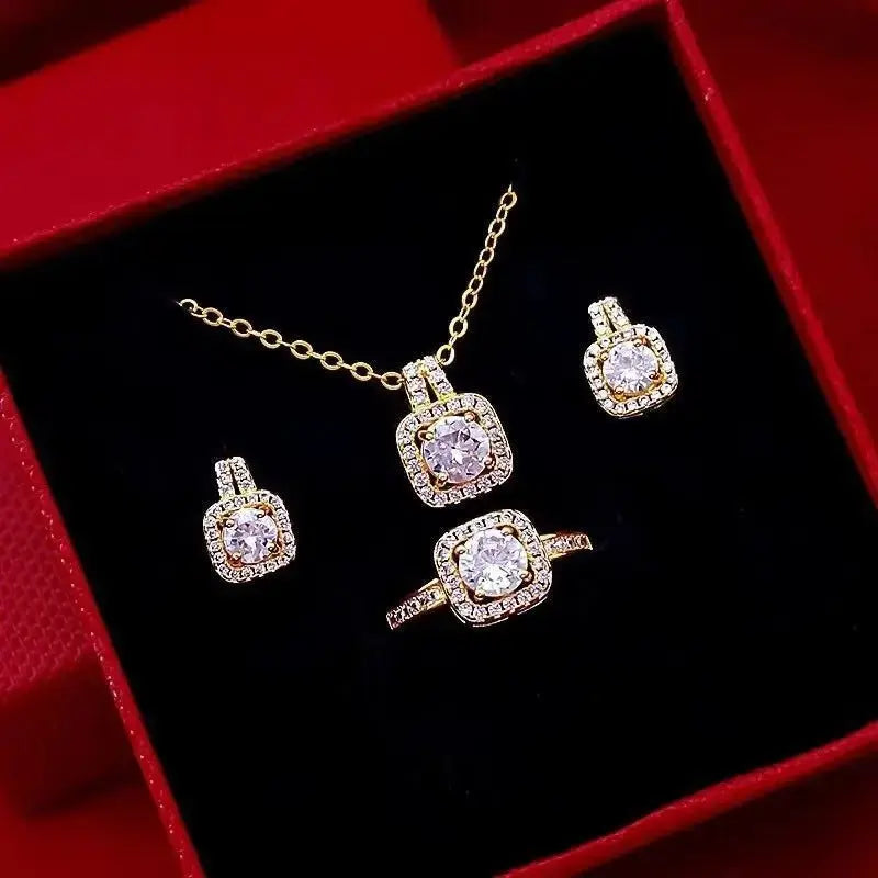 Women's 3 - Piece Gold Jewelry Set - Zircon Choker, Earrings & Ring - Xandu Limited