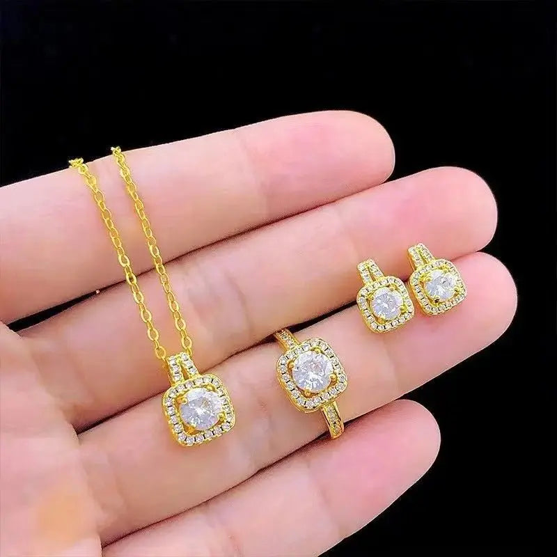 Women's 3 - Piece Gold Jewelry Set - Zircon Choker, Earrings & Ring - Xandu Limited