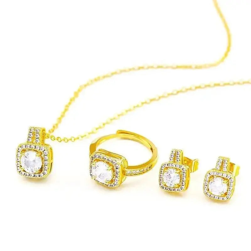 Women's 3 - Piece Gold Jewelry Set - Zircon Choker, Earrings & Ring - Xandu Limited