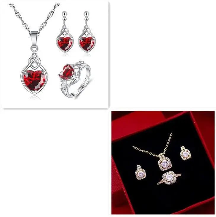 Women's 3 - Piece Gold Jewelry Set - Zircon Choker, Earrings & Ring - Xandu Limited