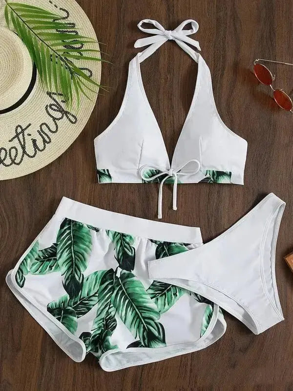 Women's 3 - Piece Leaf Print Bikini Set - Xandu Limited