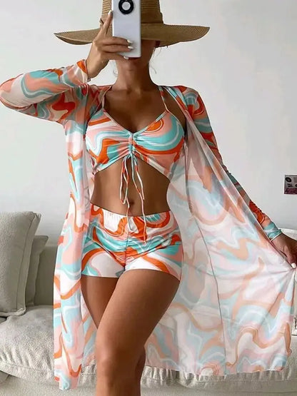 Women's 3 - Piece Print Bikini with Long Sleeve Cardigan - Xandu Limited