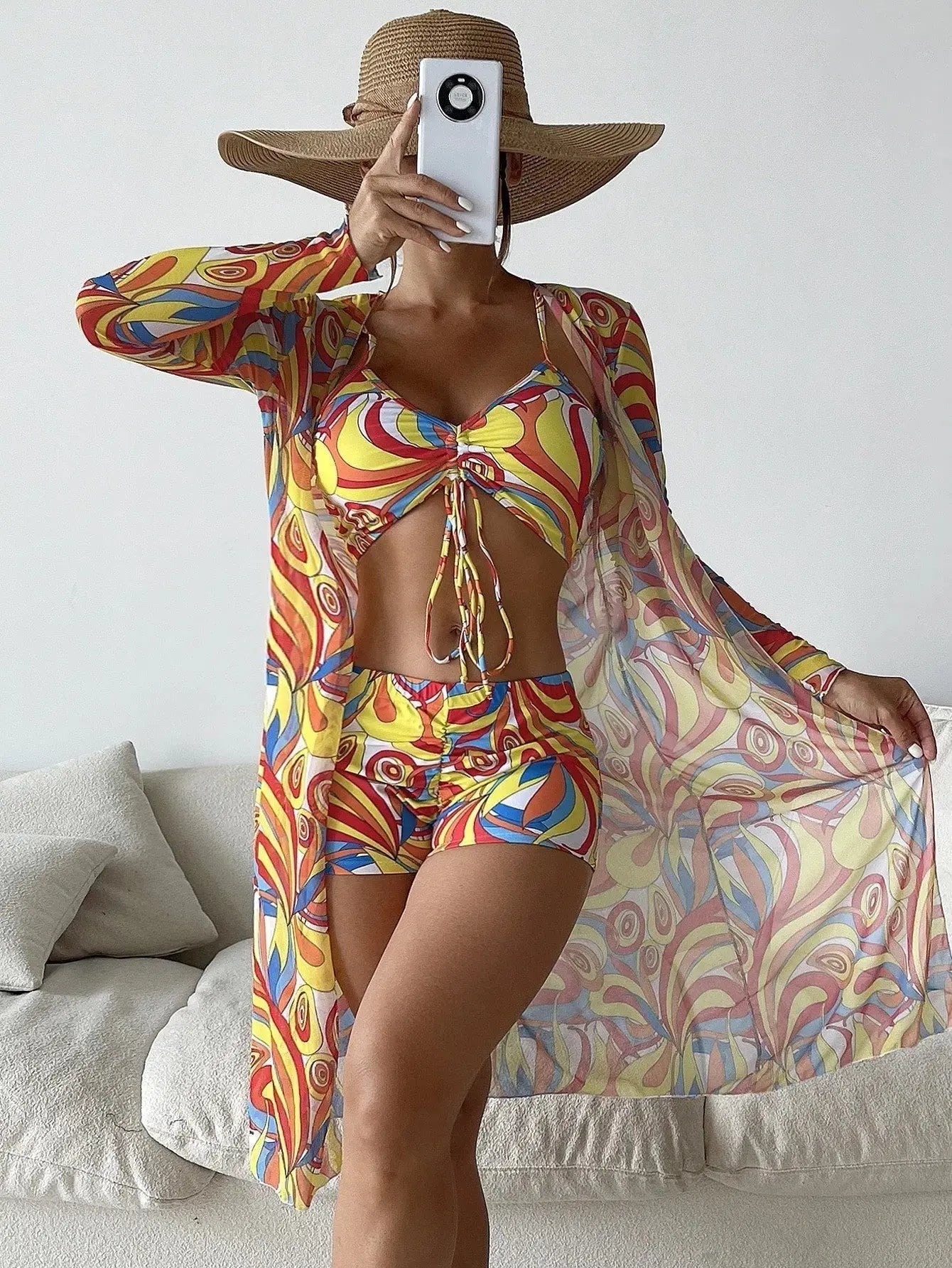 Women's 3 - Piece Print Bikini with Long Sleeve Cardigan - Xandu Limited