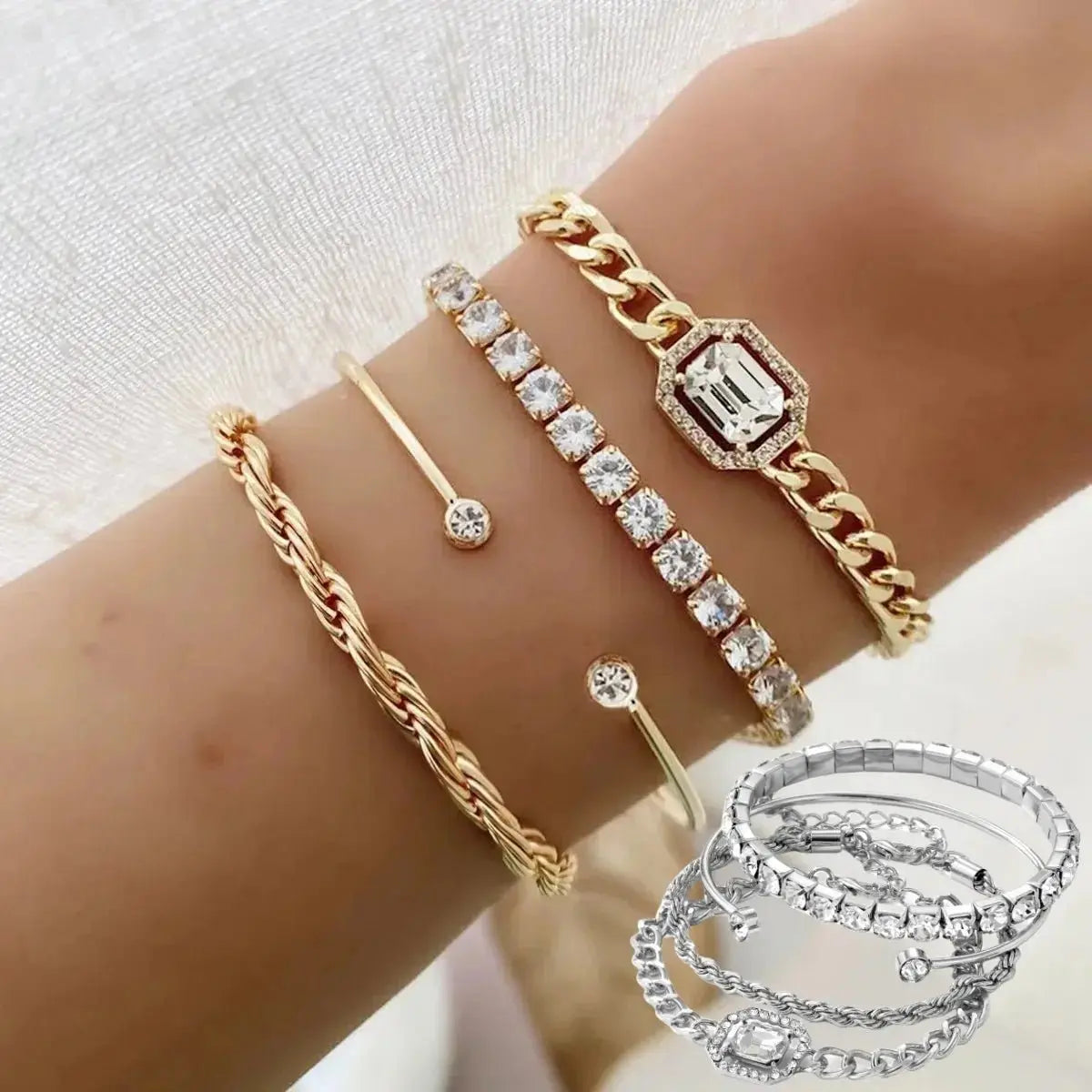 Women's 4 - Piece Crystal Bracelet Set - Elegant Stacked Jewelry - Xandu Limited