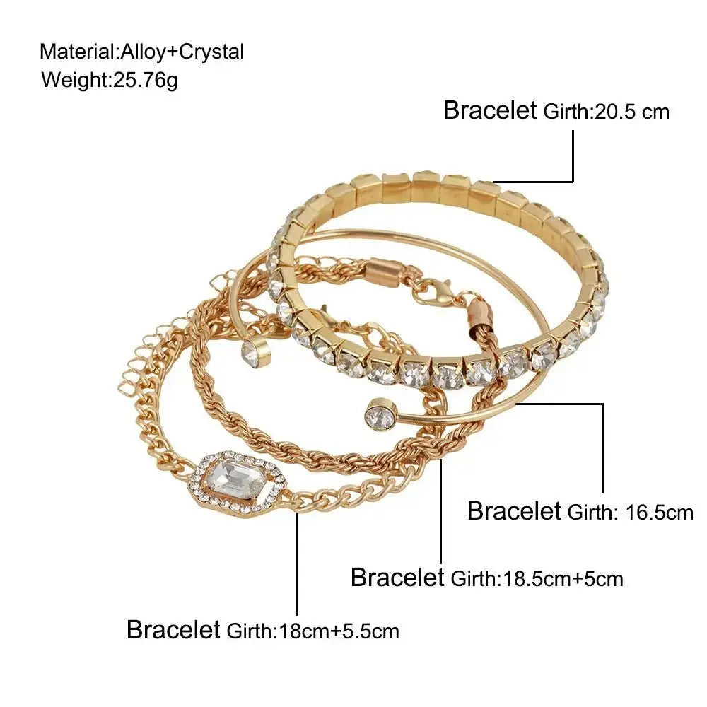 Women's 4 - Piece Crystal Bracelet Set - Elegant Stacked Jewelry - Xandu Limited