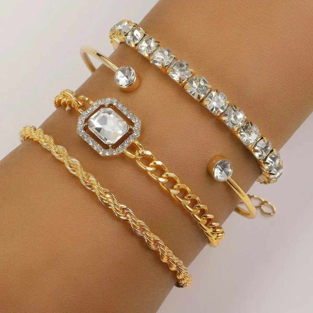 Women's 4 - Piece Crystal Bracelet Set - Elegant Stacked Jewelry - Xandu Limited