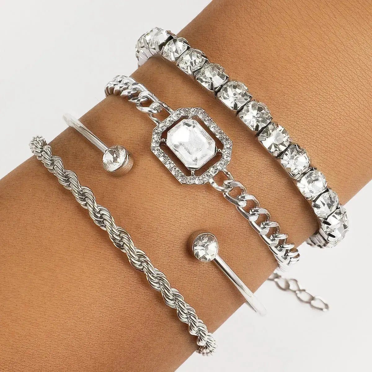 Women's 4 - Piece Crystal Bracelet Set - Elegant Stacked Jewelry - Xandu Limited