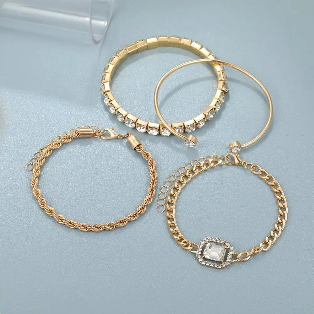 Women's 4 - Piece Crystal Bracelet Set - Elegant Stacked Jewelry - Xandu Limited