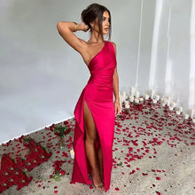 Women's Backless One - Shoulder satin Dress Fitted w/slit - Xandu Limited