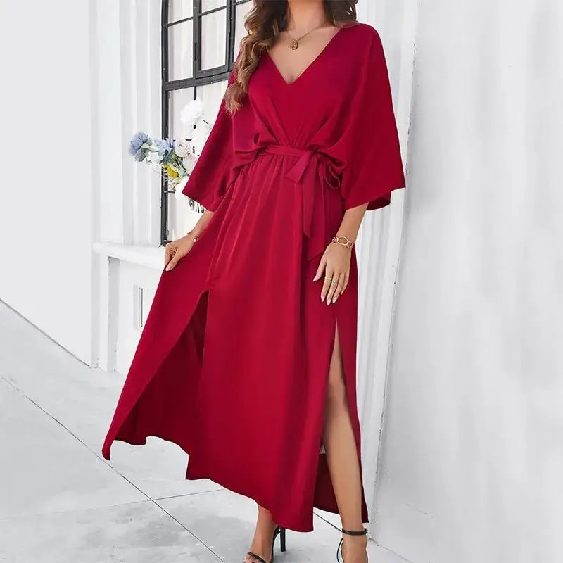 Women's Bat Sleeve Dress: V - Neck & Split - Xandu Limited