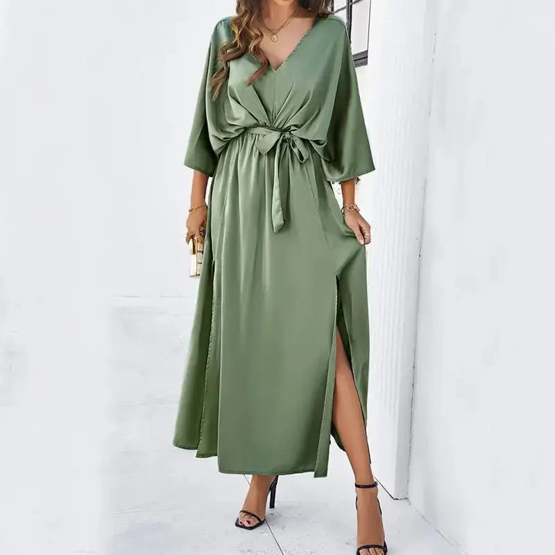 Women's Bat Sleeve Dress: V - Neck & Split - Xandu Limited