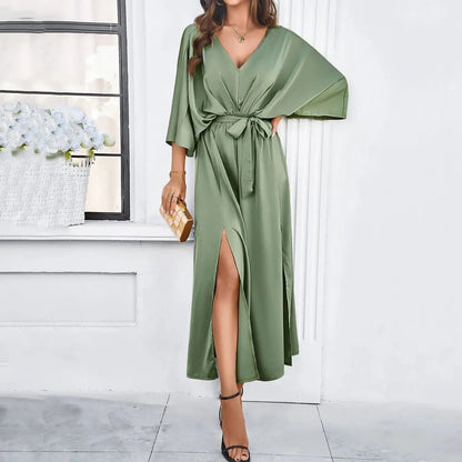 Women's Bat Sleeve Dress: V - Neck & Split - Xandu Limited