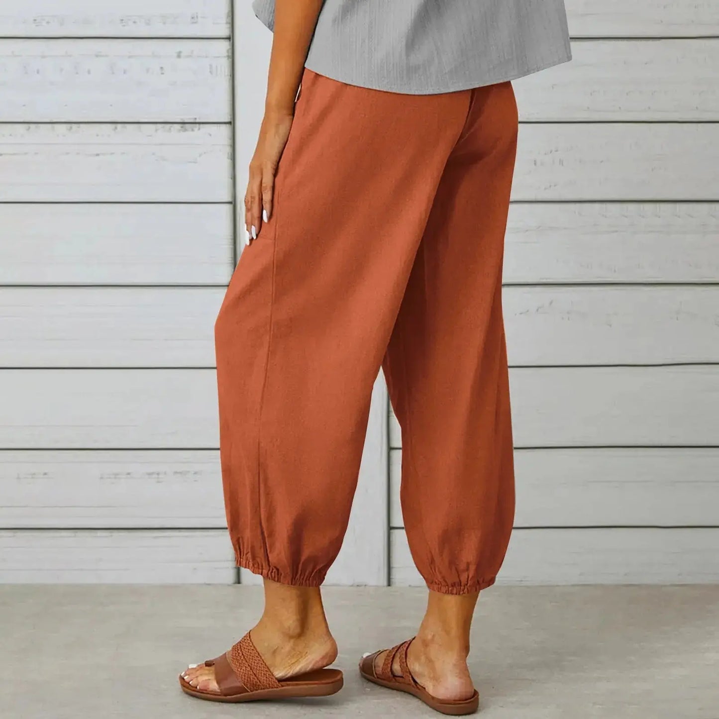 Women’s Drawstring Tie Pants - Cotton & Linen, Spring/Summer Trousers with Pockets - Xandu Limited