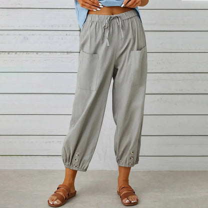 Women’s Drawstring Tie Pants - Cotton & Linen, Spring/Summer Trousers with Pockets - Xandu Limited