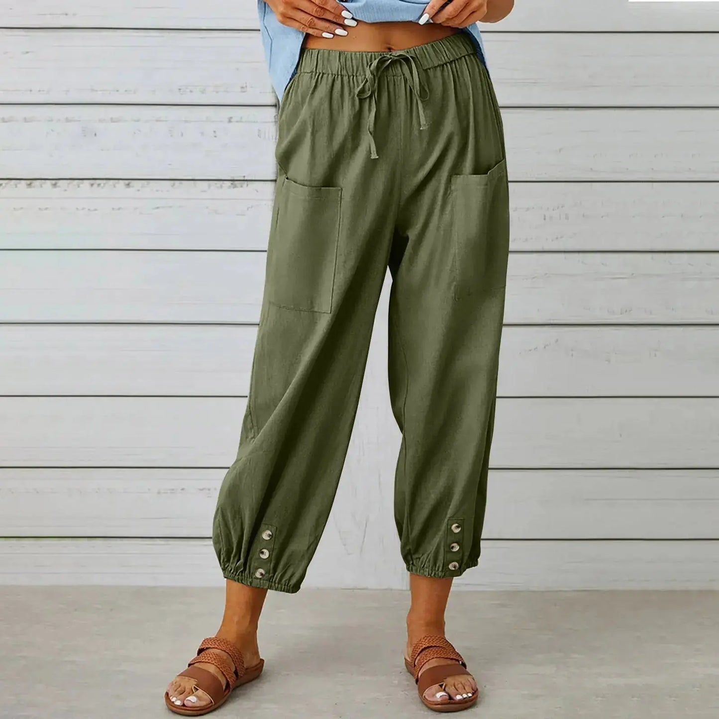 Women’s Drawstring Tie Pants - Cotton & Linen, Spring/Summer Trousers with Pockets - Xandu Limited