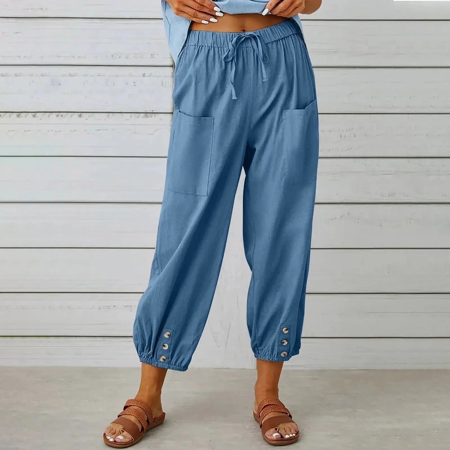 Women’s Drawstring Tie Pants - Cotton & Linen, Spring/Summer Trousers with Pockets - Xandu Limited