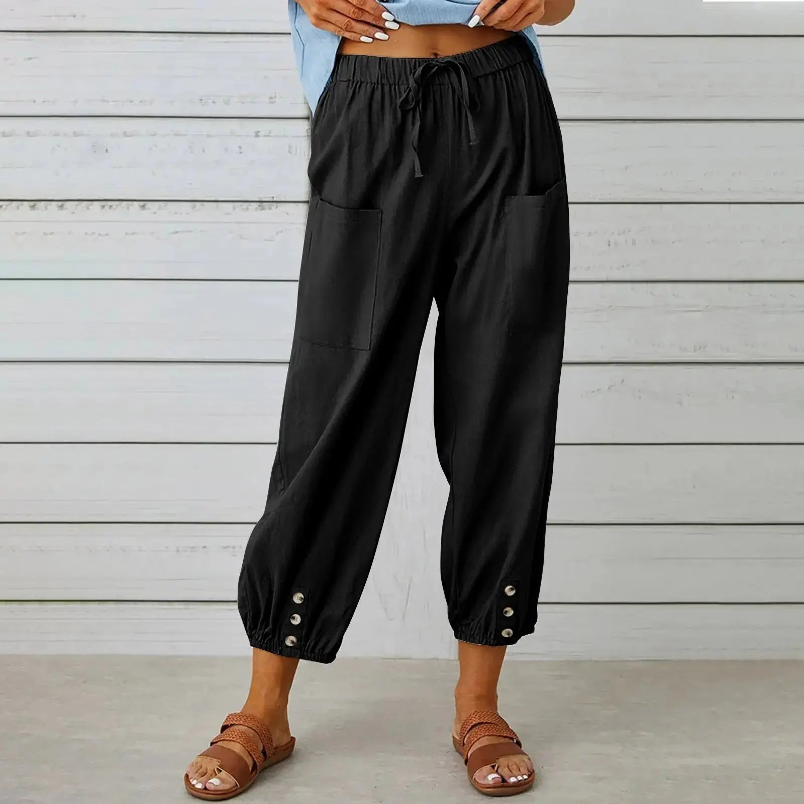 Women’s Drawstring Tie Pants - Cotton & Linen, Spring/Summer Trousers with Pockets - Xandu Limited