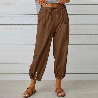 Women’s Drawstring Tie Pants - Cotton & Linen, Spring/Summer Trousers with Pockets - Xandu Limited