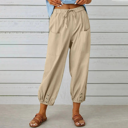 Women’s Drawstring Tie Pants - Cotton & Linen, Spring/Summer Trousers with Pockets - Xandu Limited