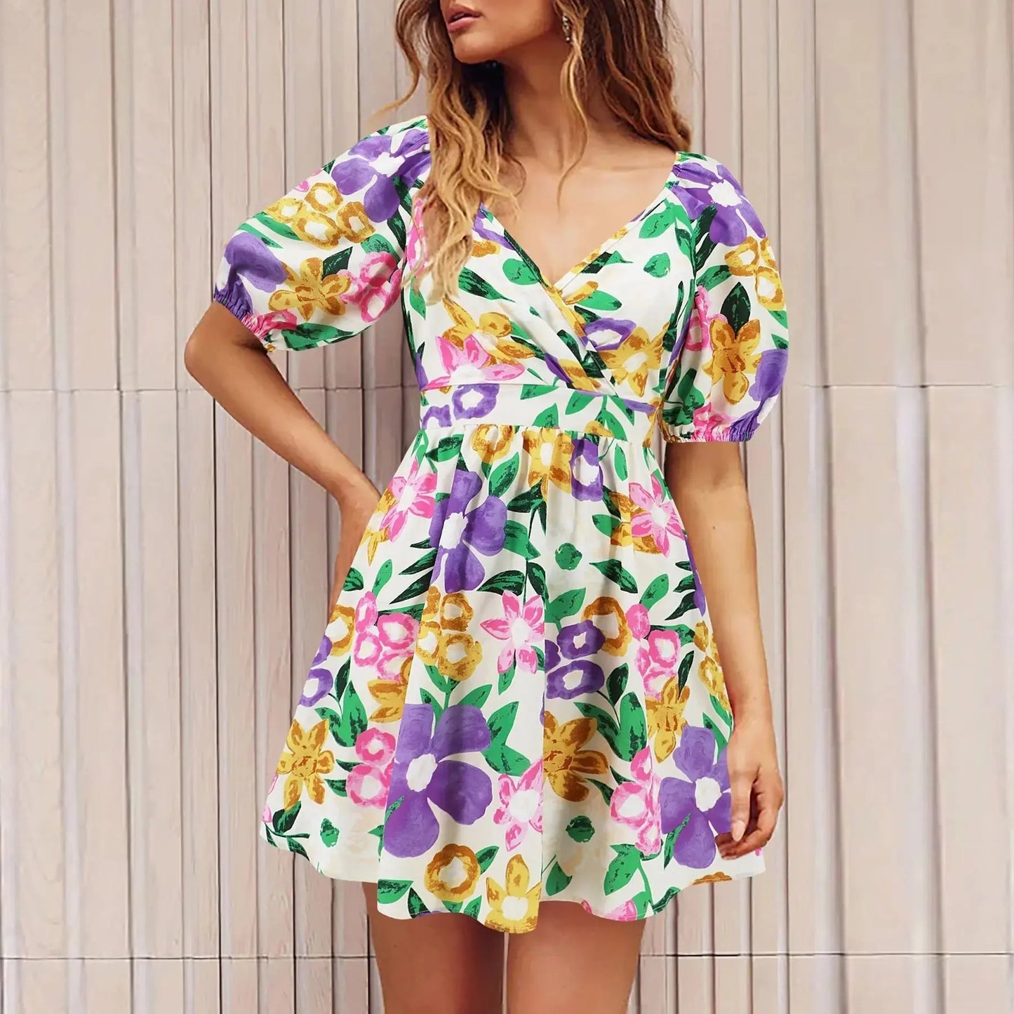 Women's Flower Print V - Neck Dress - Xandu Limited