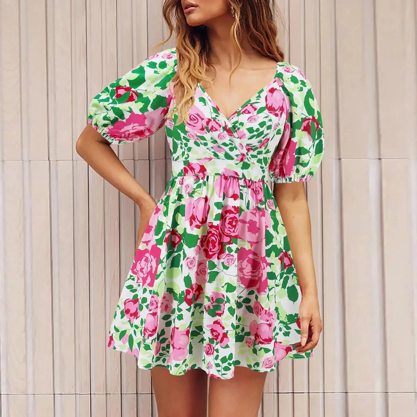 Women's Flower Print V - Neck Dress - Xandu Limited